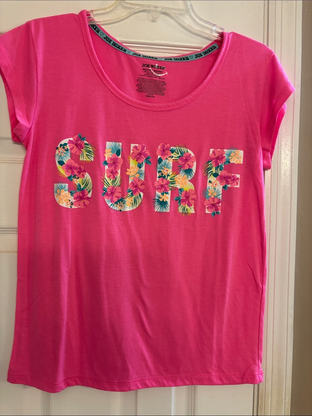 Joe Boxer Hot Pink 'SURF' Short Sleeve Tee with Floral Print medium
